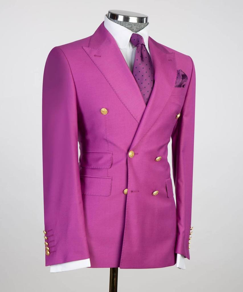 Double Breasted Pink Suit Peak Lapel 2pc