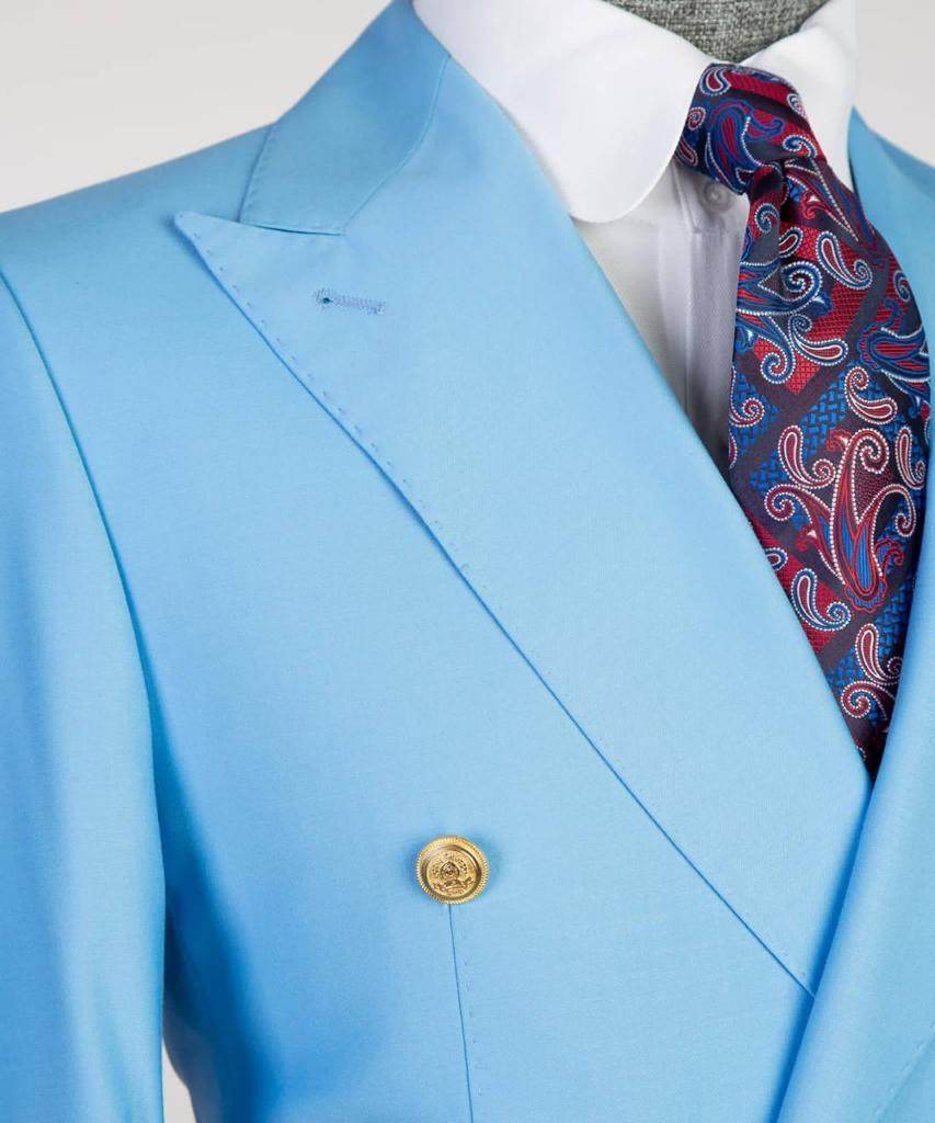 Double Breasted Blue Suit Peak Lapel 2pc - SevendayShopping