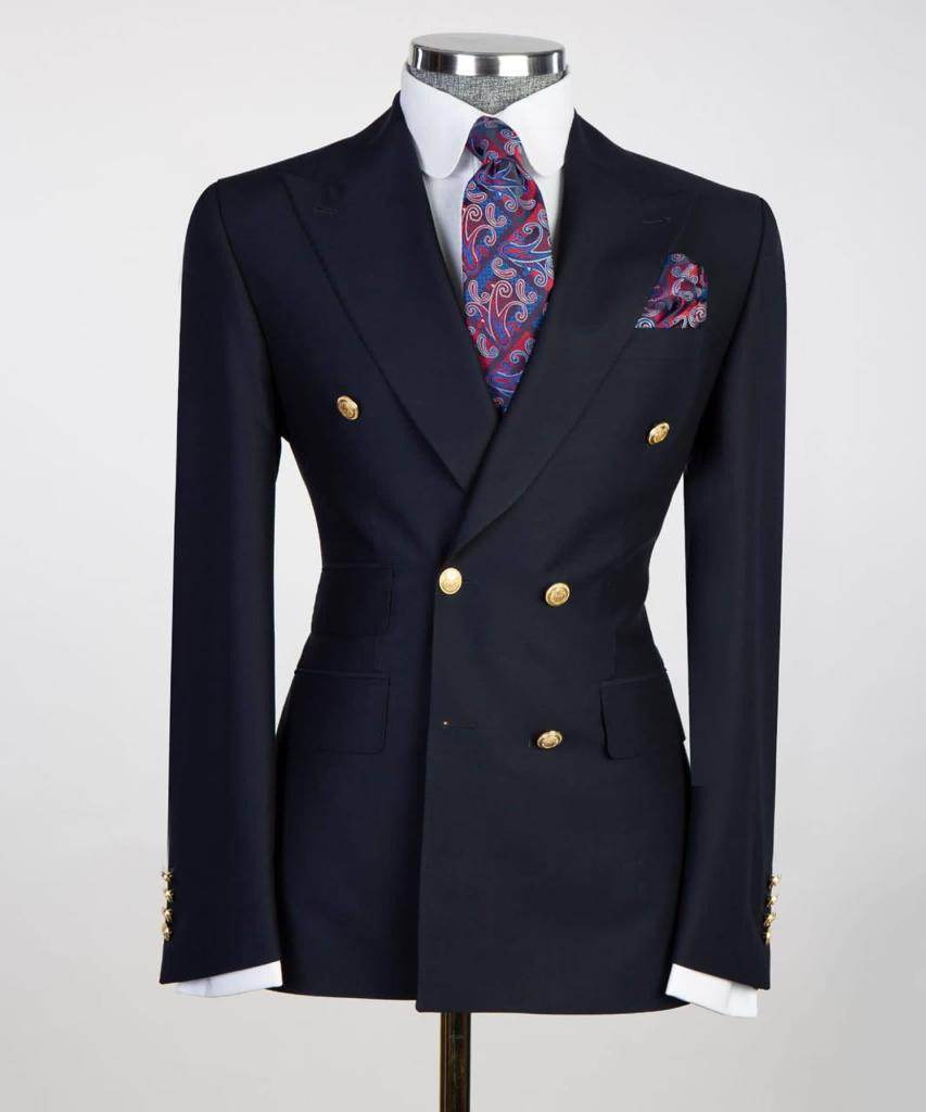Double Breasted Navy Suit Peak Lapel 2pc - SevendayShopping