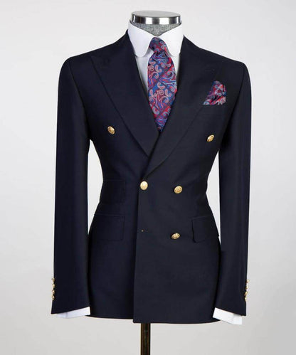 Double Breasted Navy Suit Peak Lapel 2pc - SevendayShopping
