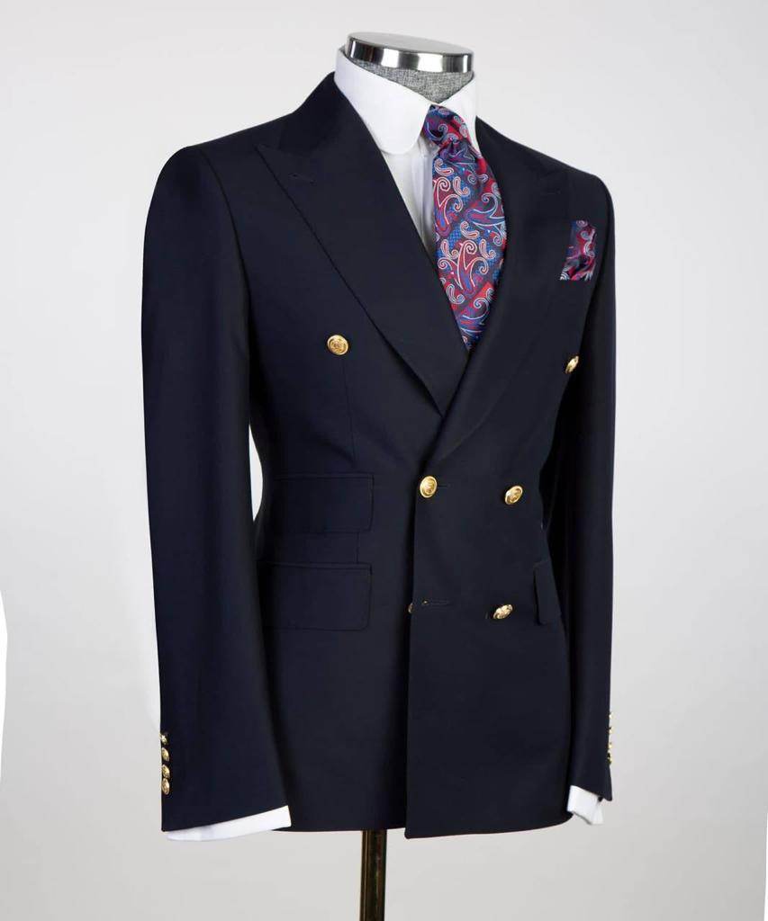 Double Breasted Navy Suit Peak Lapel 2pc - SevendayShopping