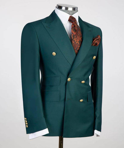 Double Breasted Green Suit Peak Lapel 2pc - SevendayShopping
