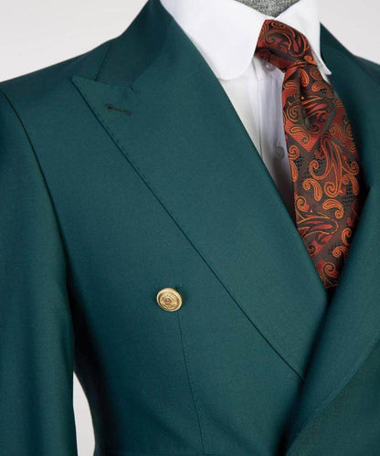 Double Breasted Green Suit Peak Lapel 2pc - SevendayShopping