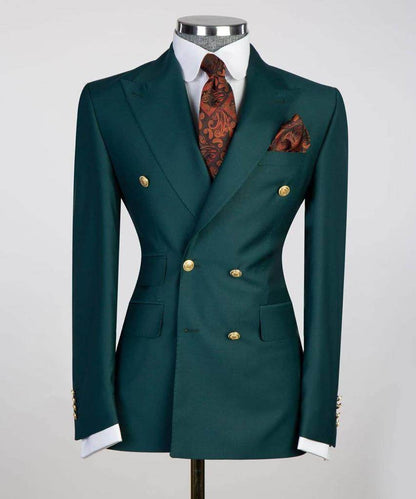 Double Breasted Green Suit Peak Lapel 2pc - SevendayShopping
