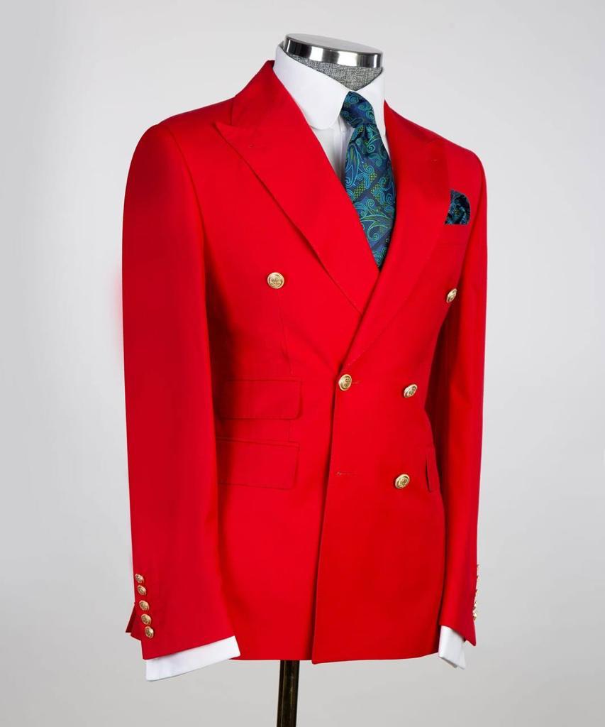 Men's Suit 2 Piece Double Breasted Red,Peak Lapel