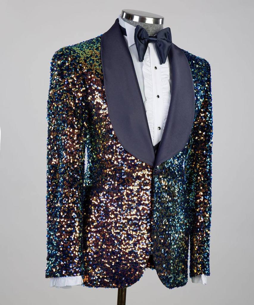 Men's 3 Piece Sequin Colourful Tuxedo