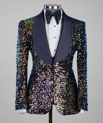 Men's 3 Piece Sequin Colourful Tuxedo