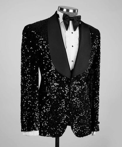 Men's 3 Piece Black Sequin Tuxedo