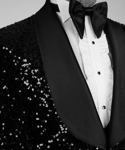 Men's 3 Piece Black Sequin Tuxedo