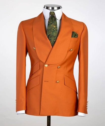 Men's Suit 2 Piece Double Breasted Orange