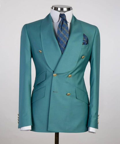 Men's 2 Piece Double Breasted Green Suit
