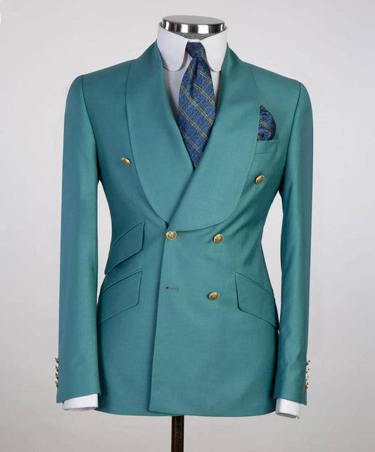 Men's 2 Piece Double Breasted Green Suit