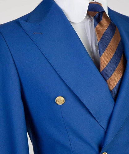 Double Breasted Blue Suit Peak Lapel 2pc - SevendayShopping