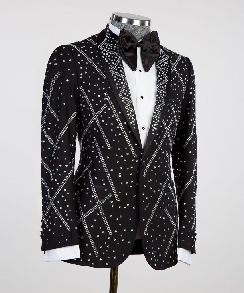Men's 2 Piece Tuxedo, Suit, Costume, Silver Beaded