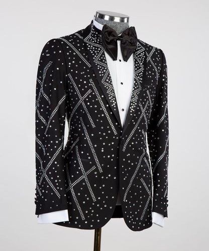 Men's 2 Piece Tuxedo, Suit, Costume, Silver Beaded