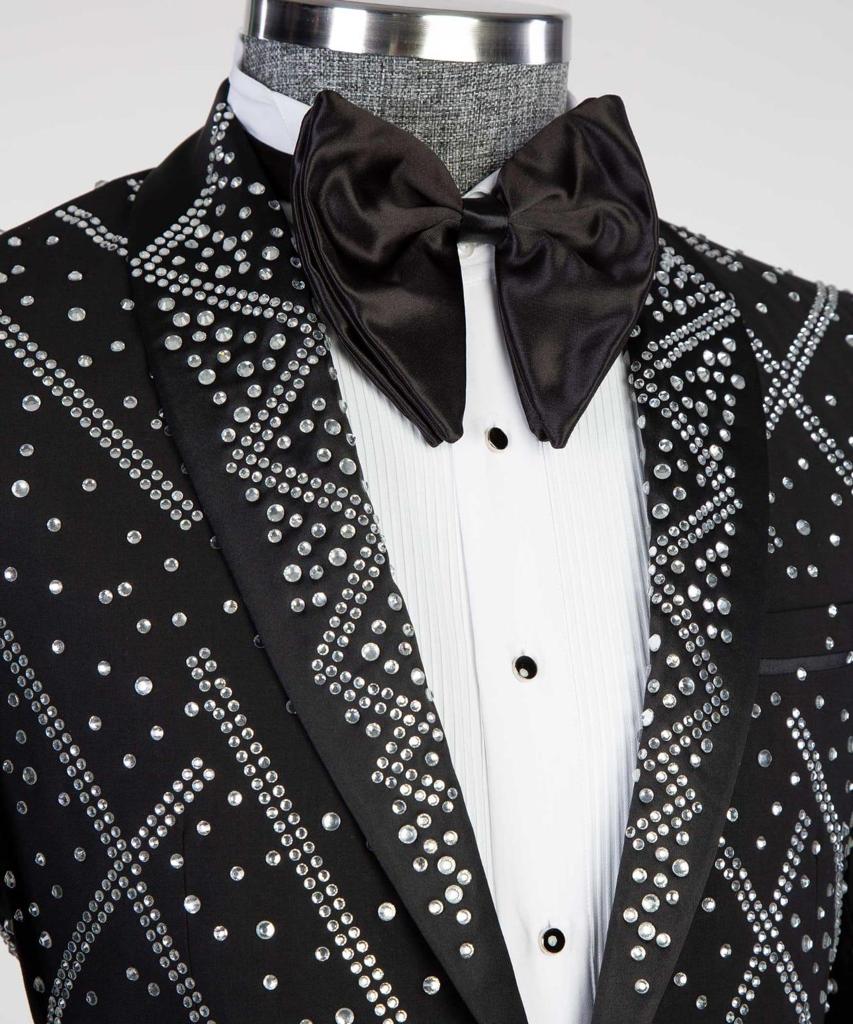 Men's 2 Piece Tuxedo, Suit, Costume, Silver Beaded