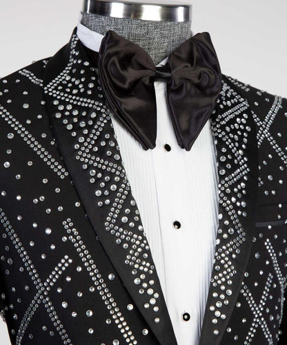 Men's 2 Piece Tuxedo, Suit, Costume, Silver Beaded