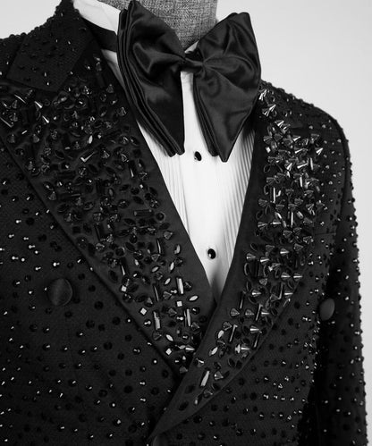 Men's 2 Piece Double Breasted Black Tuxedo, Suit,Stoned