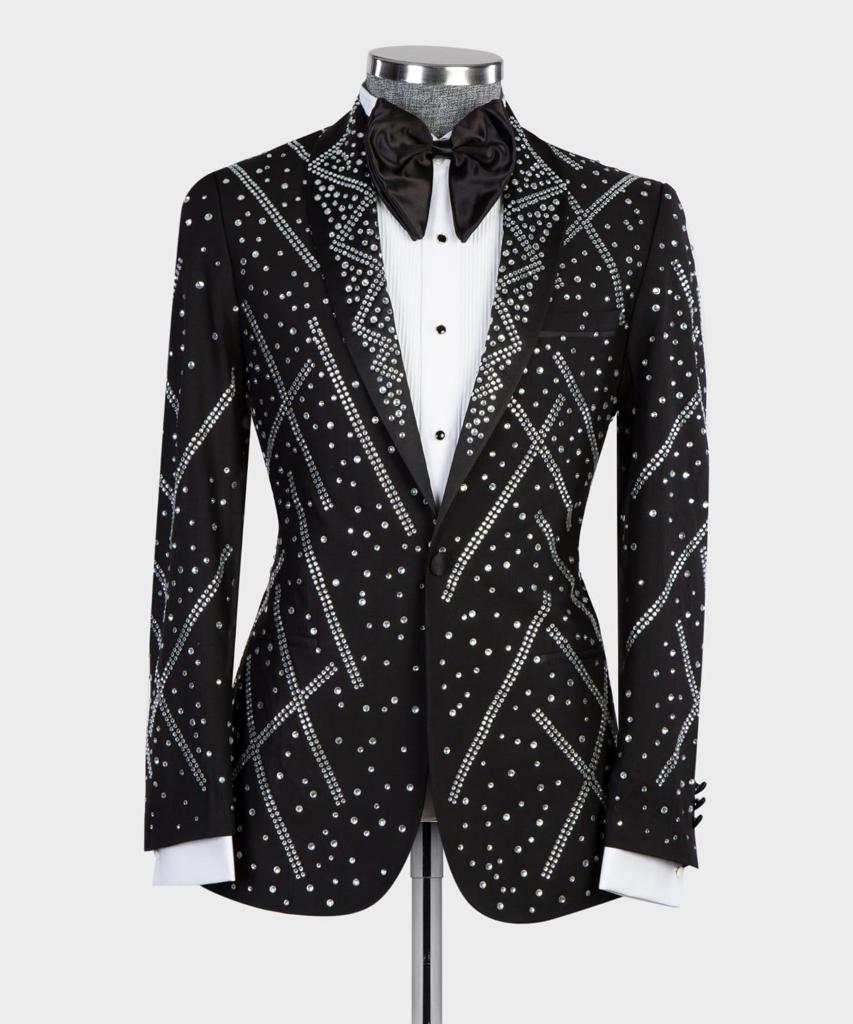 Men's 2 Piece Tuxedo, Suit, Costume, Silver Beaded