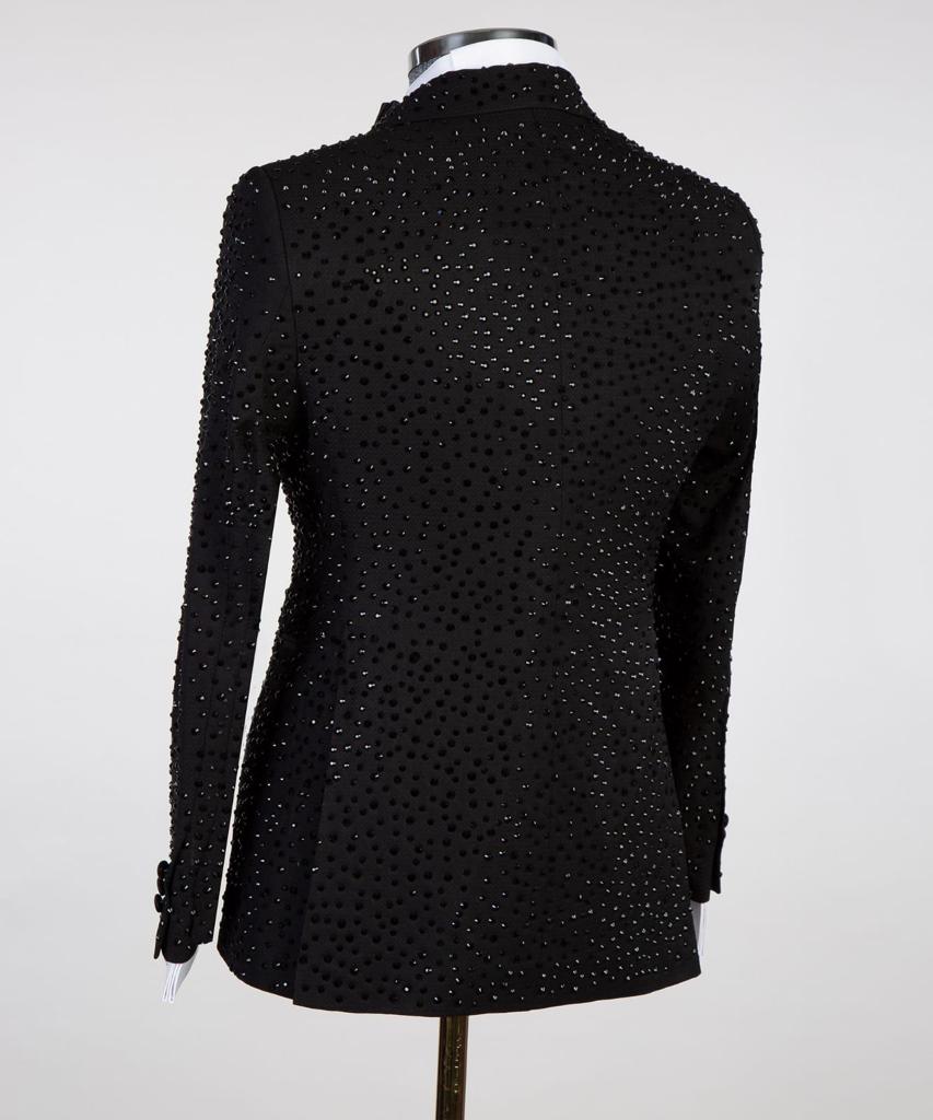 Men's 2 Piece Double Breasted Black Tuxedo, Suit,Stoned