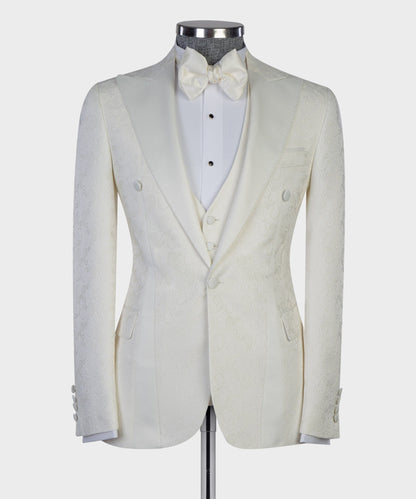 Men's 3 Piece Beige Tuxedo Suit Peak Lapel