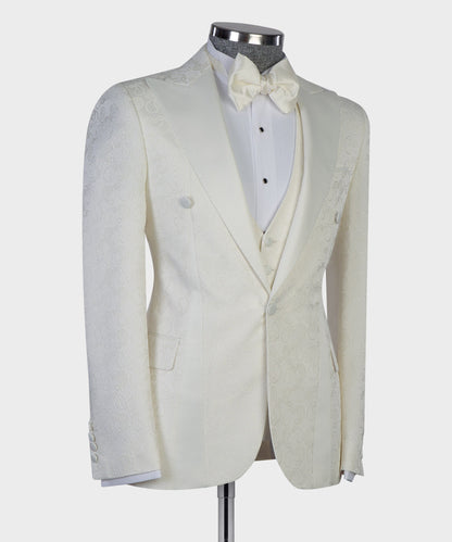 Men's 3 Piece Beige Tuxedo Suit Peak Lapel