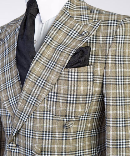 Men's Suit, 2 Piece Plaided Double Breasted Beige