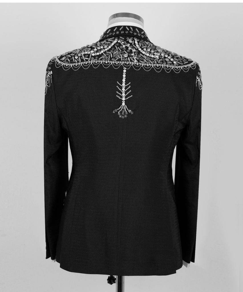 Men's Black Tuxedo, Silver Gem Stoned Design