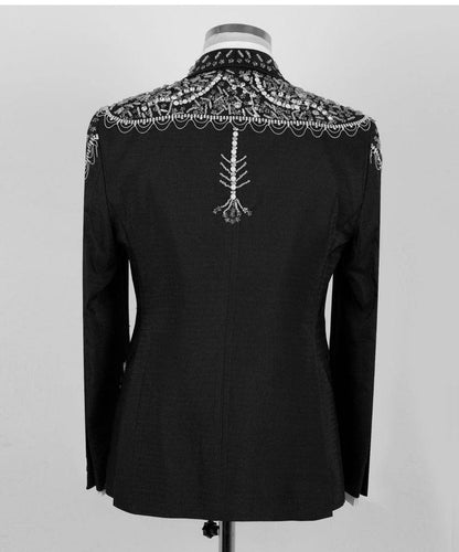 Men's Black Tuxedo, Silver Gem Stoned Design