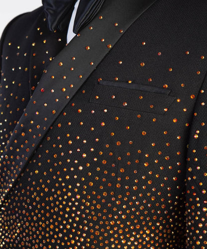 Men's Double Breasted Black Tuxedo, Gold Stoned