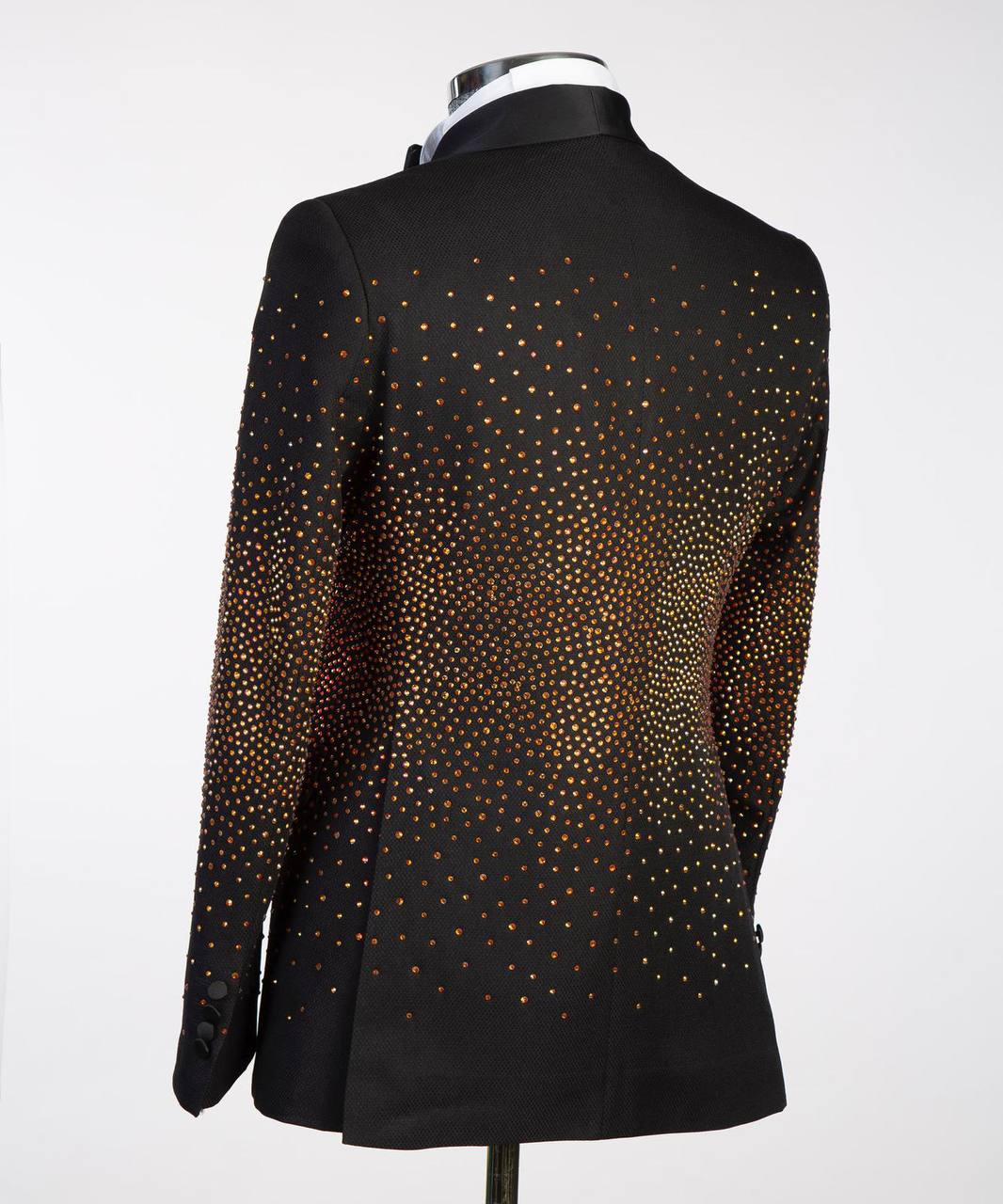 Men's Double Breasted Black Tuxedo, Gold Stoned