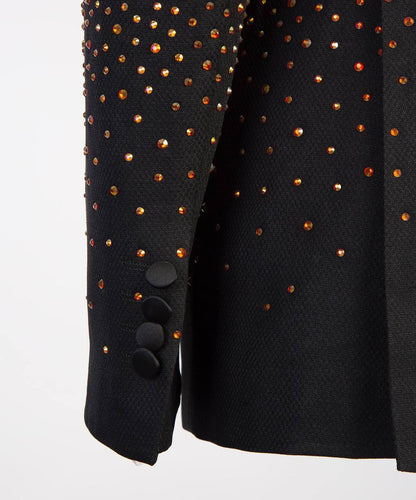 Men's Double Breasted Black Tuxedo, Gold Stoned