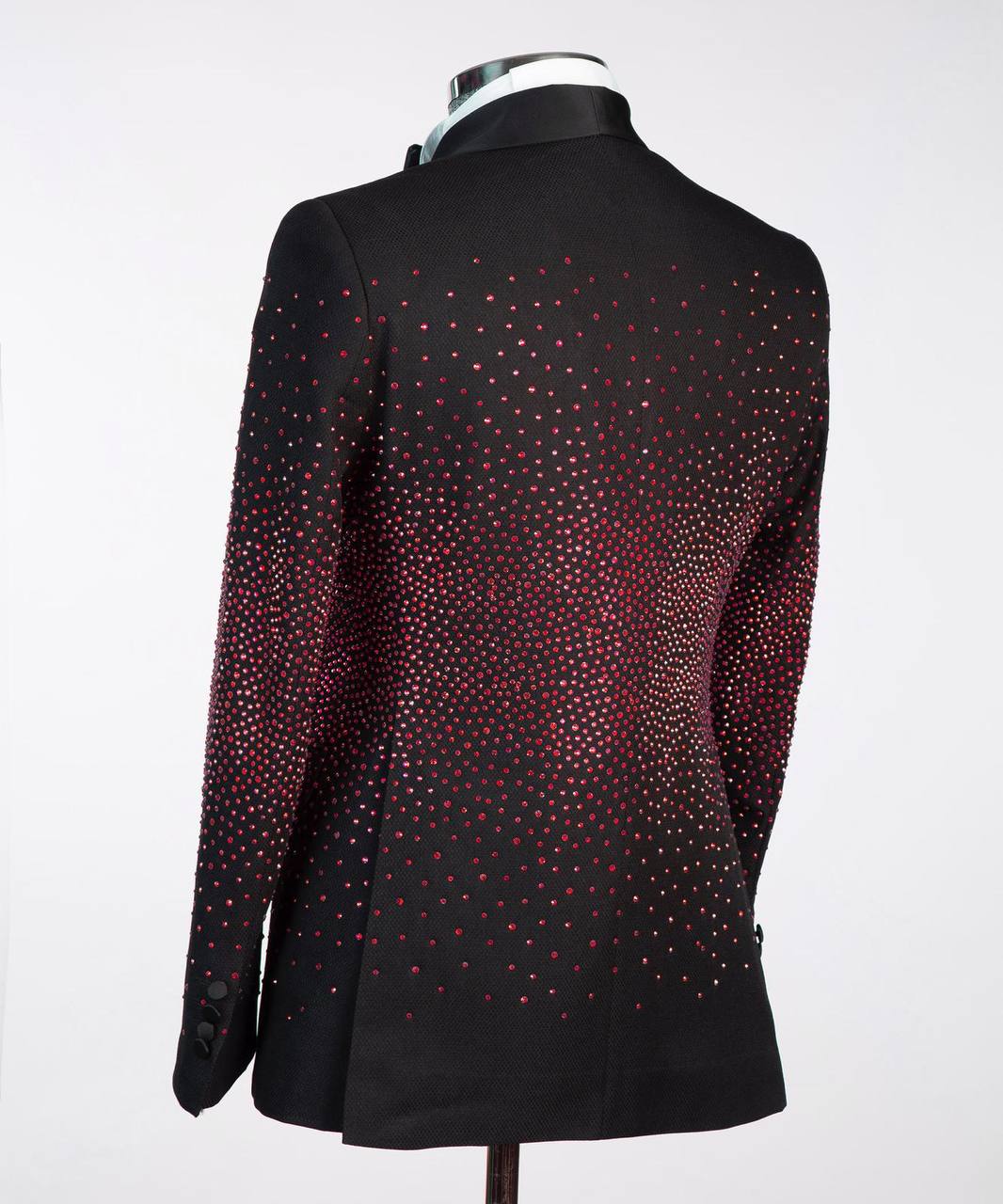 Men's Double Breasted Black Tuxedo, Red Stoned