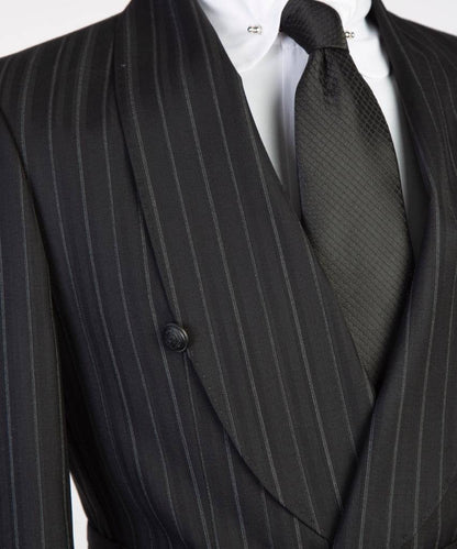 Men's 2 Piece Suit, Black/Grey Stripy, Belted Design, Costume