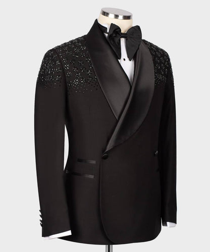Men's Tuxedo, Black, Beaded on Shoulder