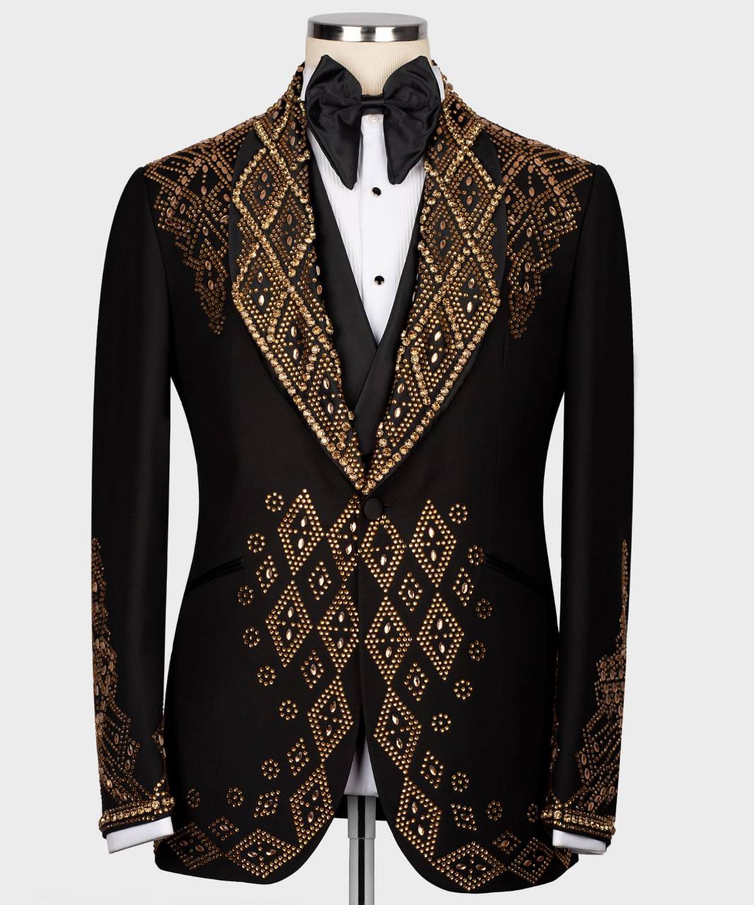 Men's Black Tuxedo, Gold Gem Stoned Design