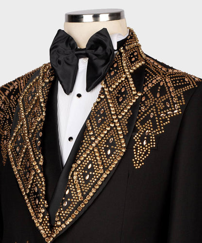 Men's Black Tuxedo, Gold Gem Stoned Design
