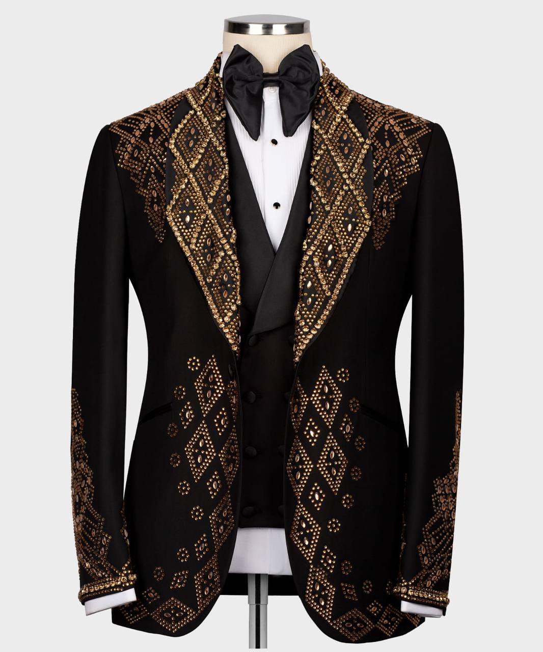 Men's Black Tuxedo, Gold Gem Stoned Design