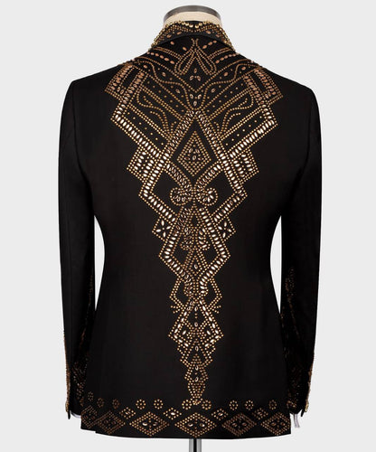 Men's Black Tuxedo, Gold Gem Stoned Design