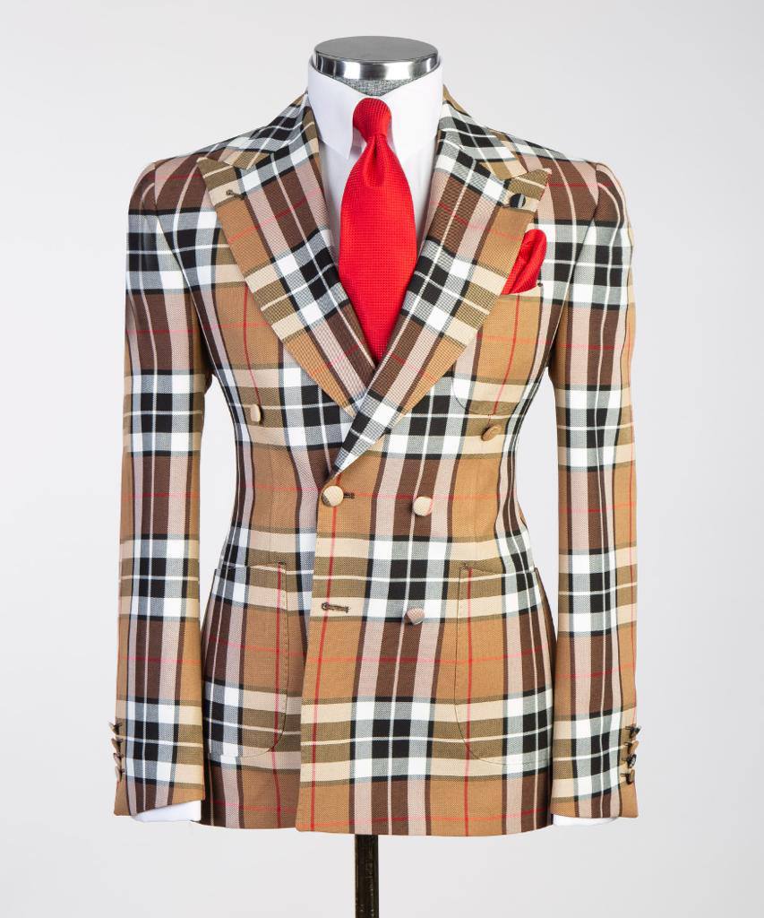 Men's 2 Piece Plaided Suit, Double Breasted