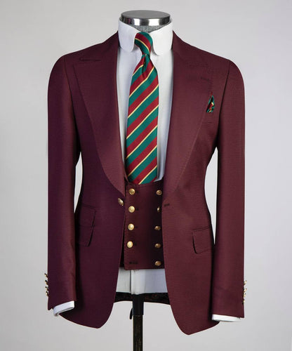 Men's Classic Suit -3 Piece Set -Burgundy