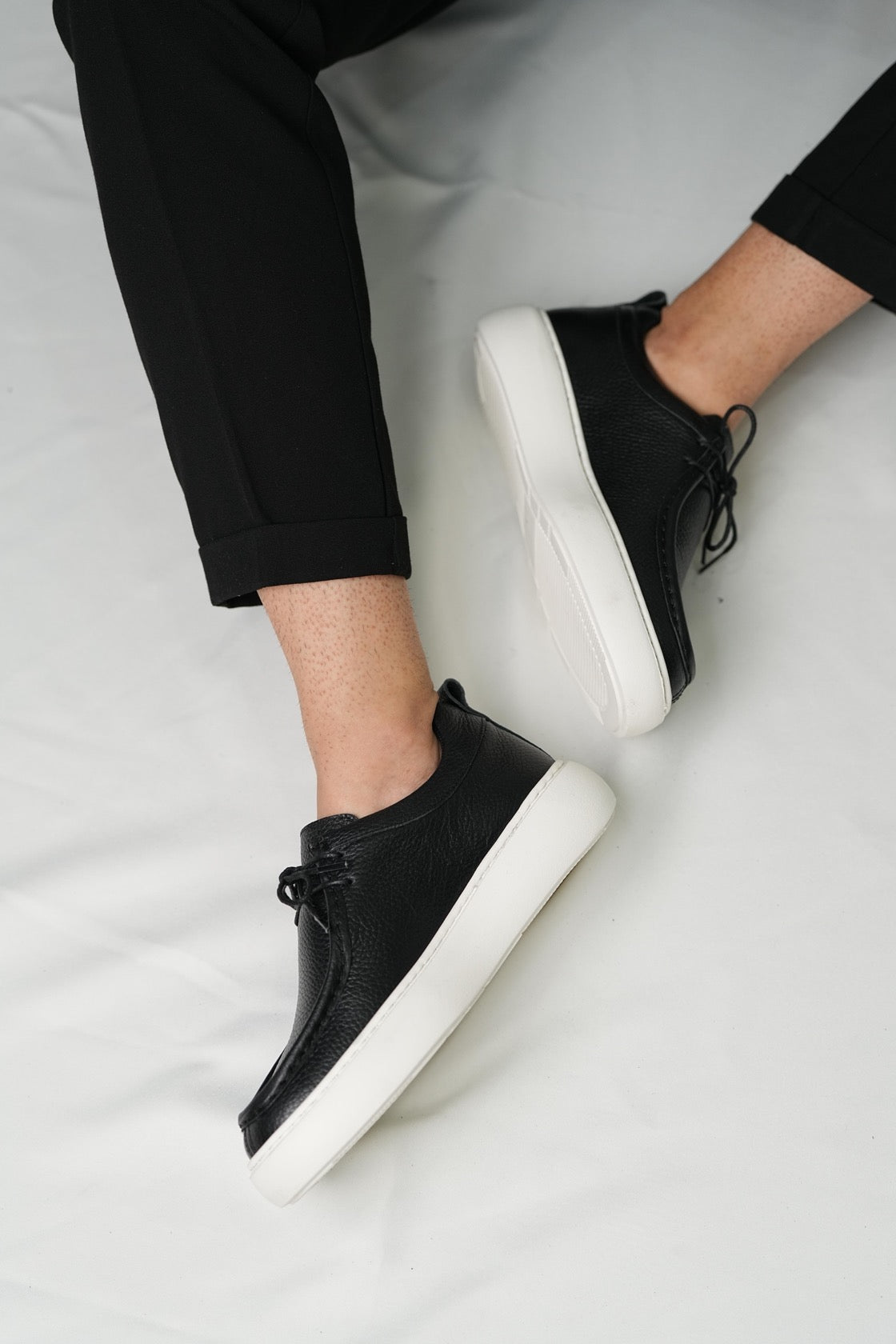 Black sneakers with white soles-leather shoes-from turkey