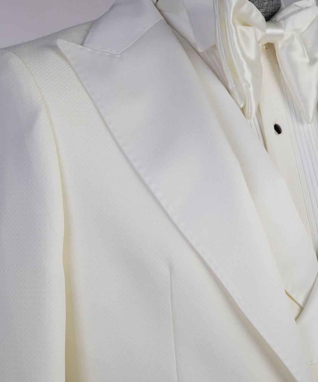 Men's Cream Tuxedo-Asymmetrical Satin Lapel