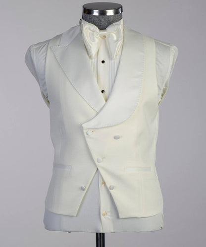 Men's Cream Tuxedo-Asymmetrical Satin Lapel
