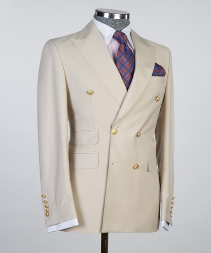 Men's 2 Piece Double Breasted Beige Suit