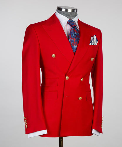 Men's 2 Piece Double Breasted Red Suit