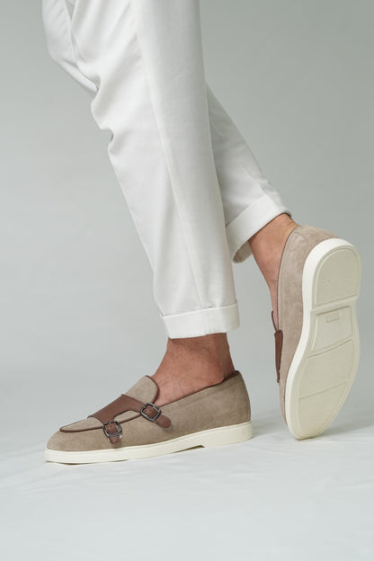 Men’s Beige & Brown Leather Loafers-Duncan
