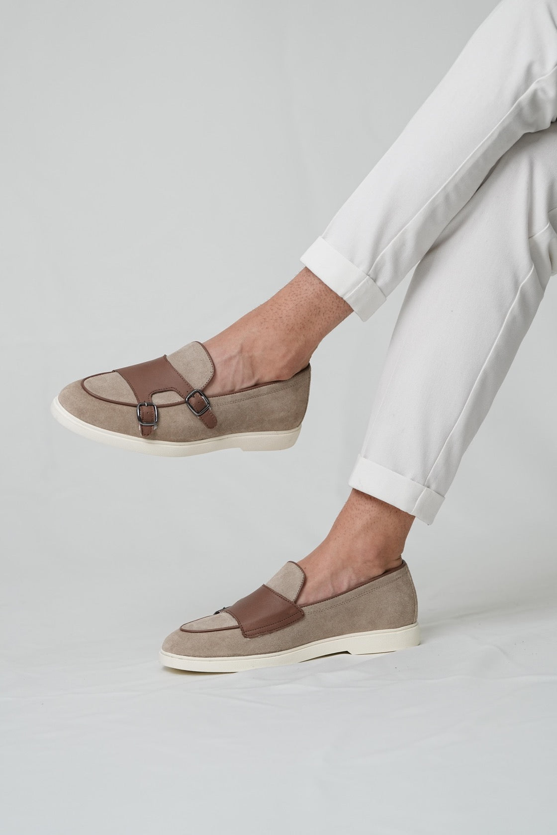Men’s Beige & Brown Leather Loafers-Duncan