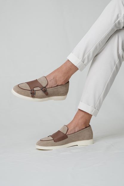 Men’s Beige & Brown Leather Loafers-Duncan