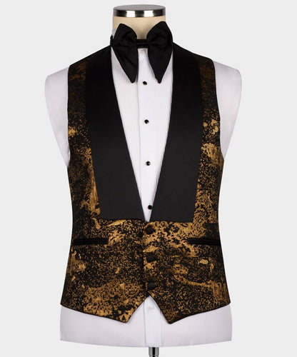 Men's Tuxedo Golden Pattern with Black Collar